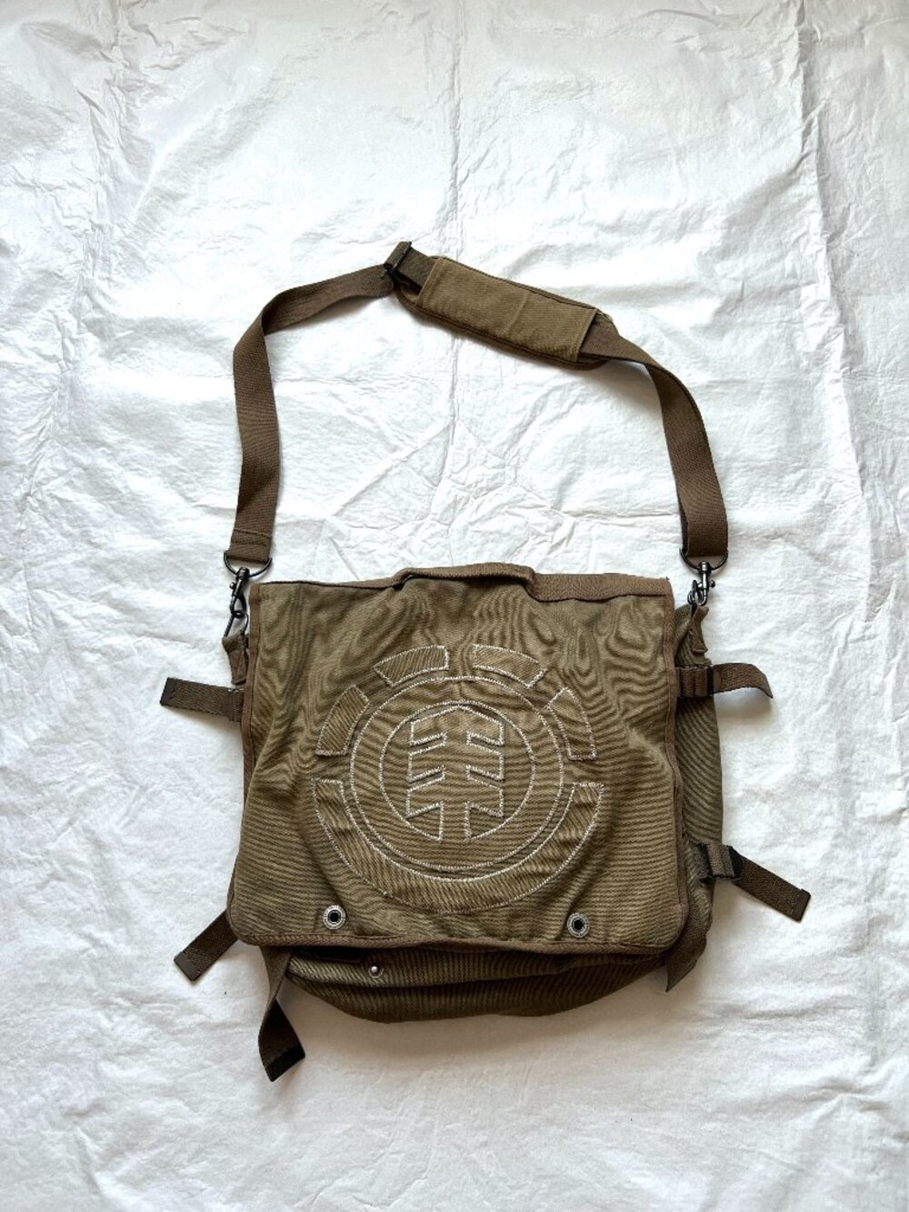 Vintage Element Skateboard messenger bag brown olive green canvas y2k 2000s